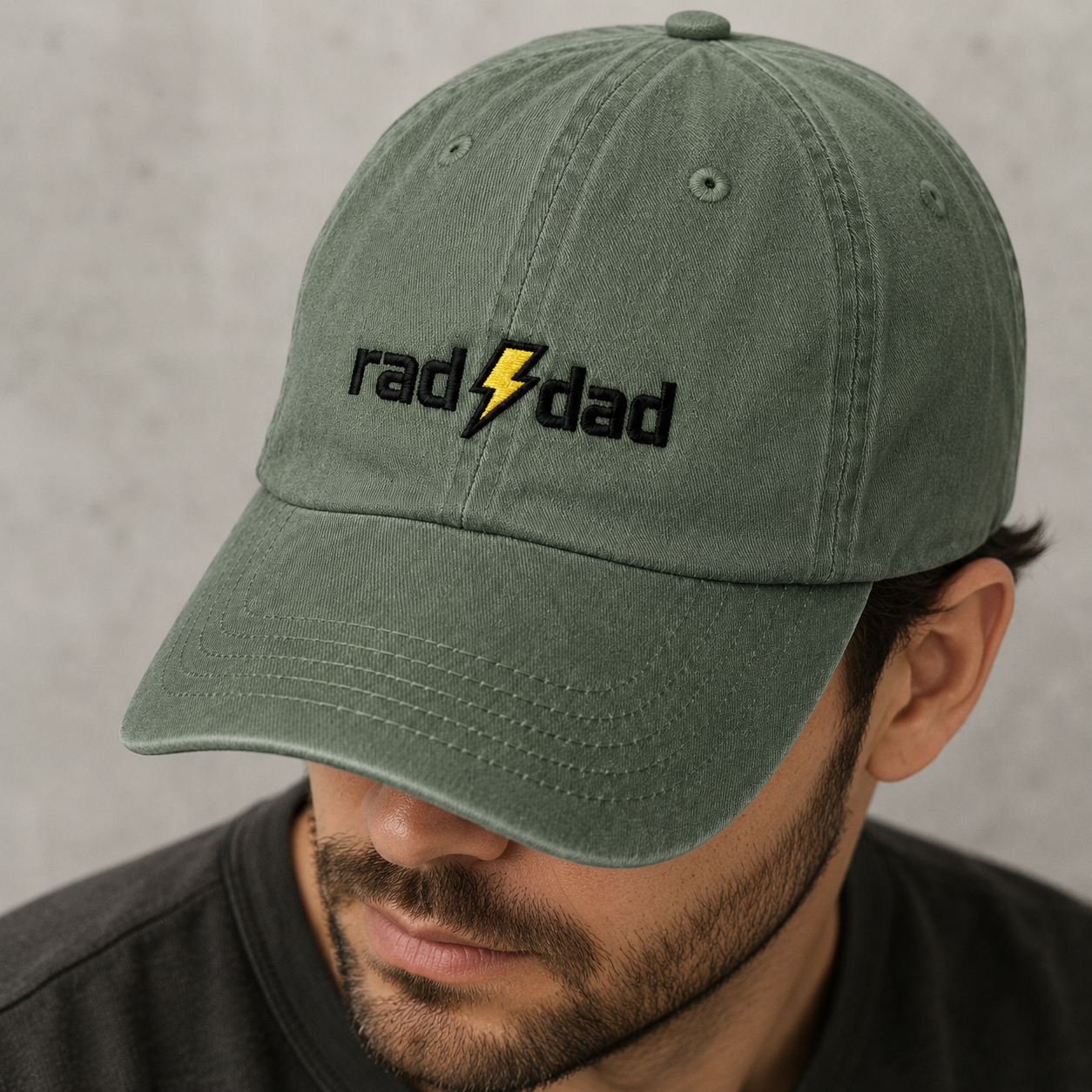 Rad Dad Baseball Cap, Yellow Bolt Embroidered Father Gift - Washed Cap - lifestyle view 3