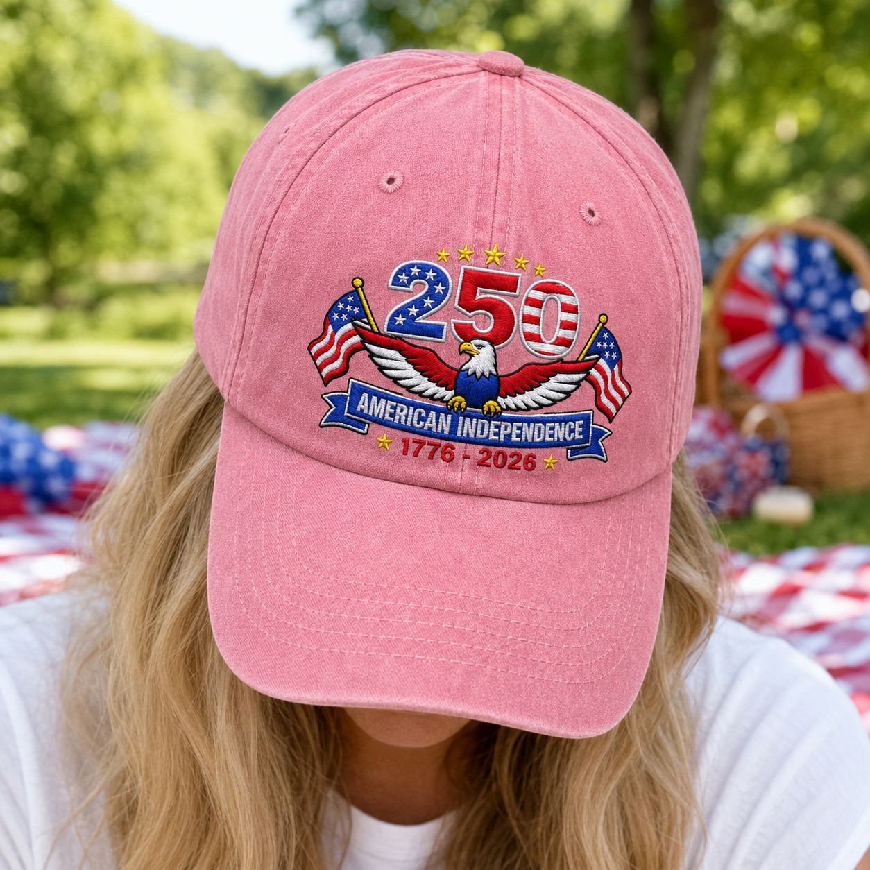 250 American Independence Washed Cap, 1776-2026 Patriotic Eagle Hat - washed cap - lifestyle view 8