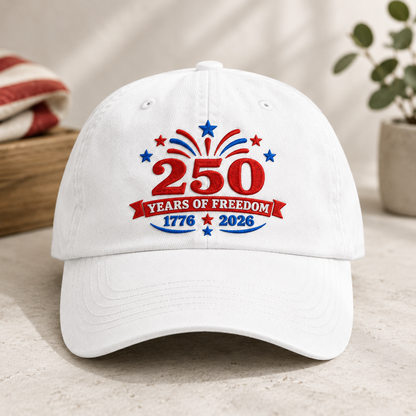 250 Years of Freedom Washed Cap, 1776 2026 USA Semiquincentennial Hat - washed cap - front view