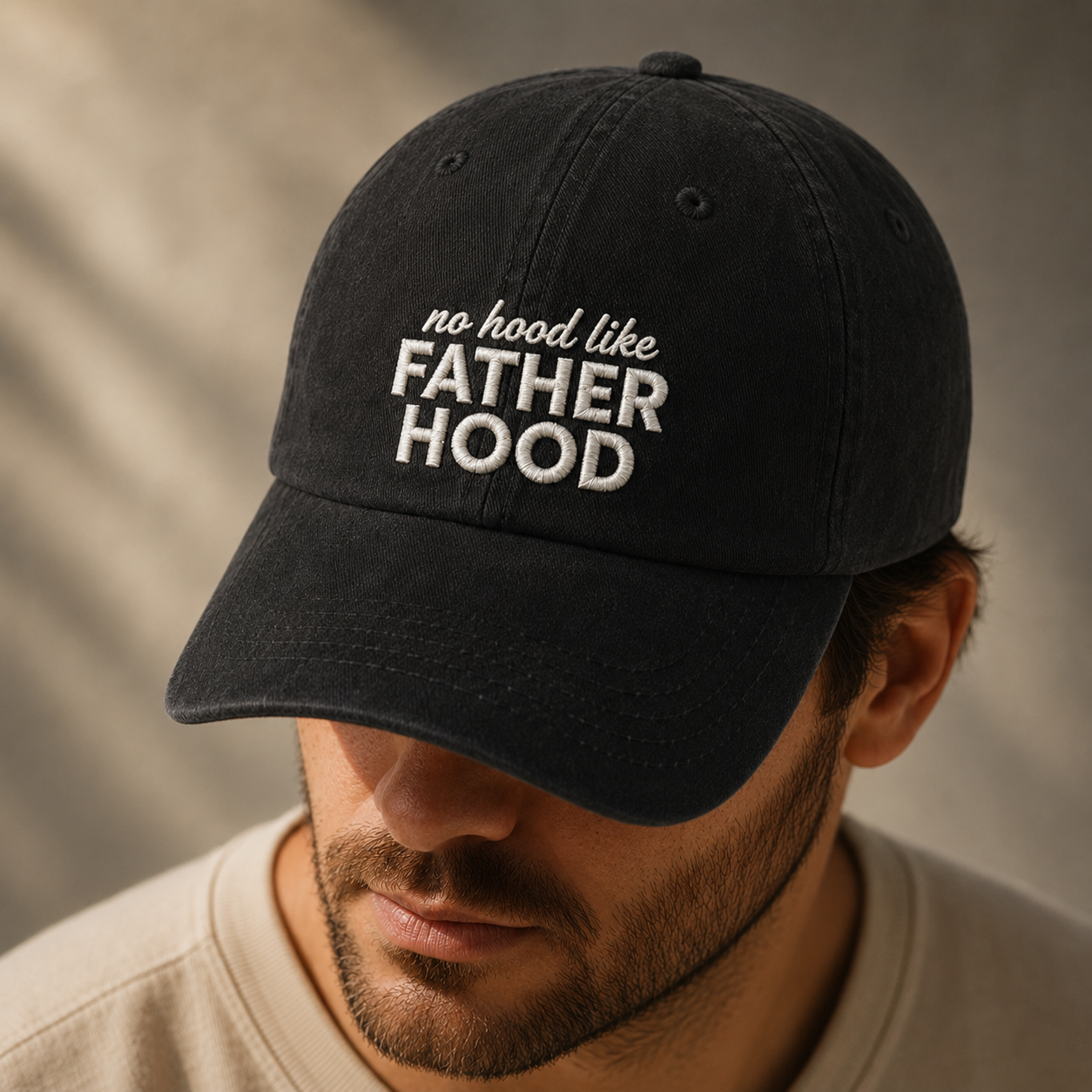 No Hood Like Father Hood Washed Cap, Funny Dad Hat Gift for Father's Day - Washed Cap - lifestyle view 4