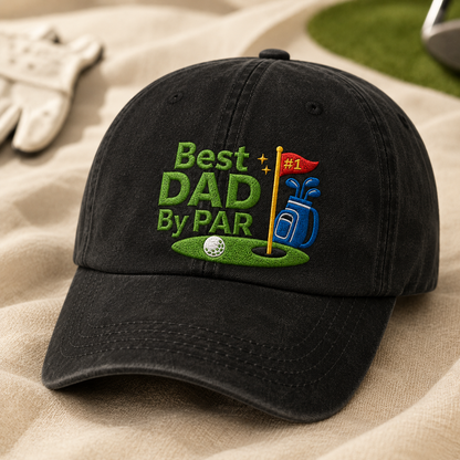 Best Dad By Par Washed Cap, Funny Golf Father Embroidered Hat - Washed Cap - lifestyle view 2