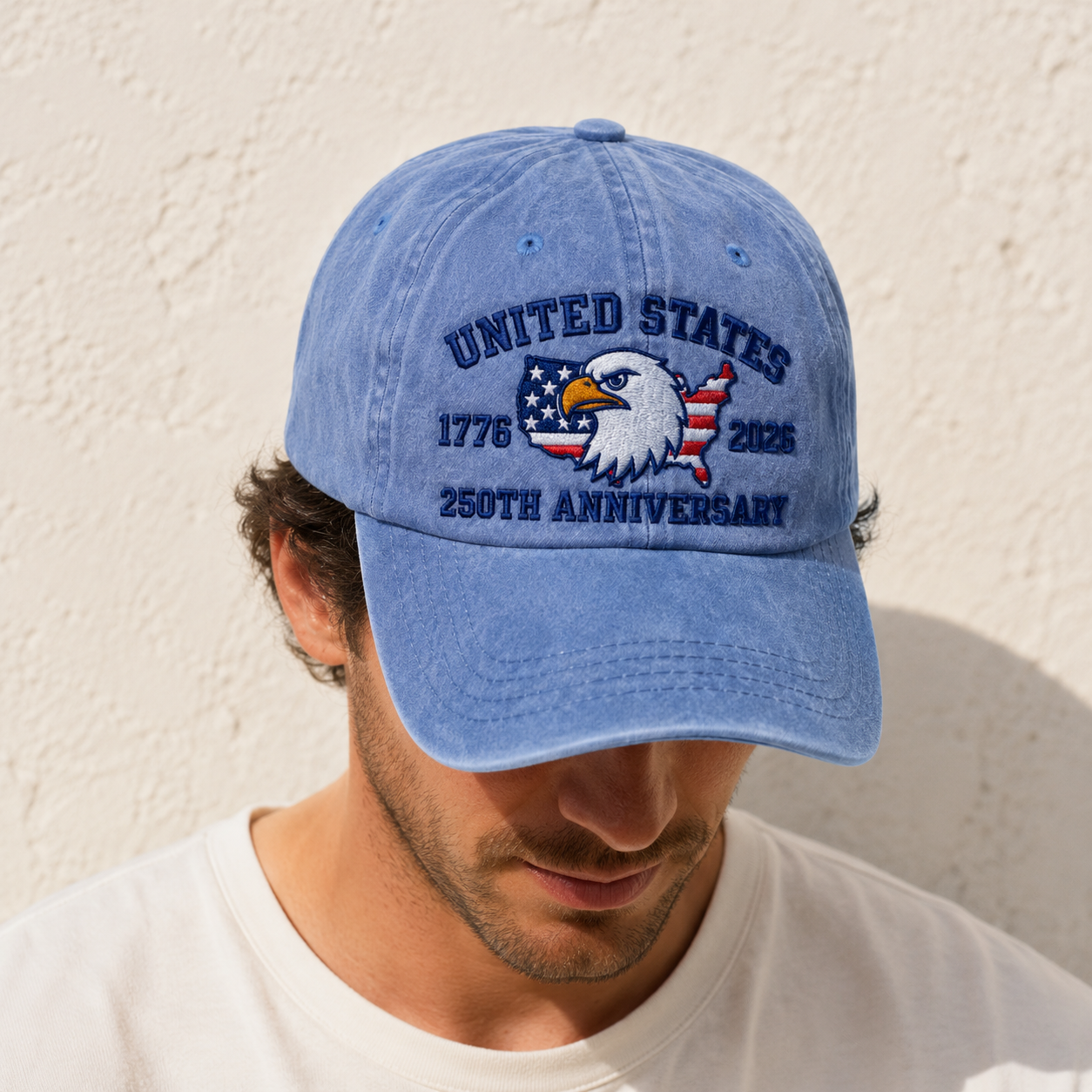 United States 250th Anniversary Washed Cap, 1776 2026 Patriotic Eagle USA Hat - washed cap - lifestyle view 9