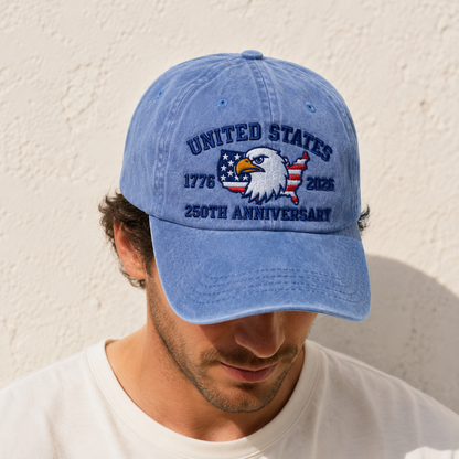 United States 250th Anniversary Washed Cap, 1776 2026 Patriotic Eagle USA Hat - washed cap - lifestyle view 9