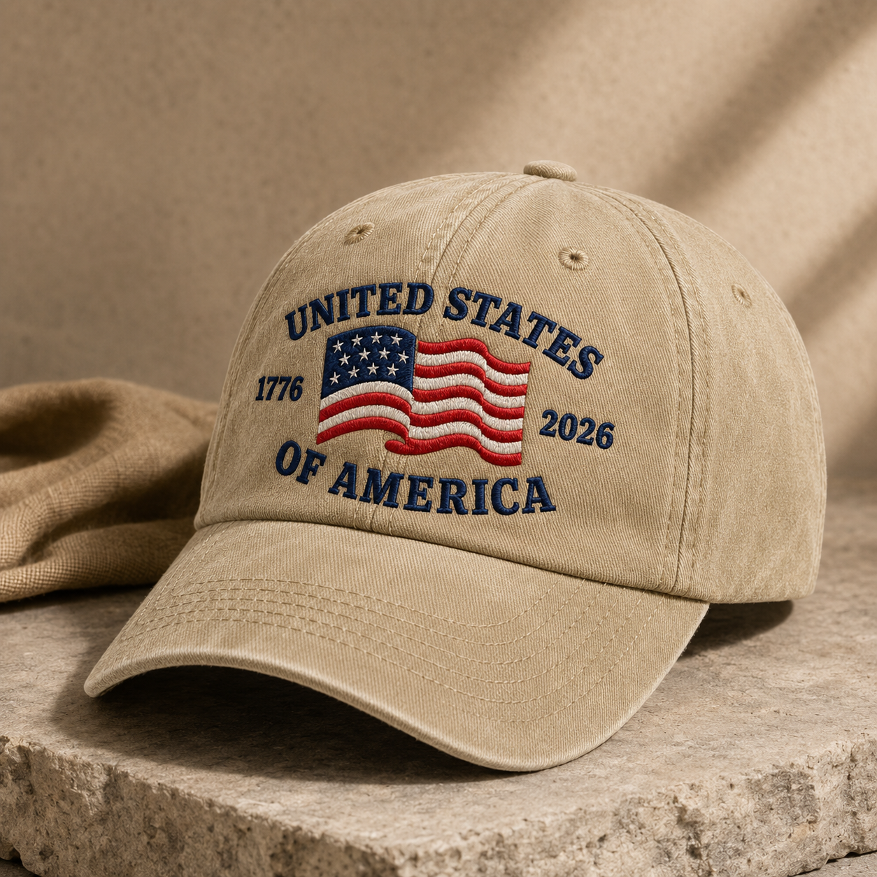 United States of America 1776 2026 Washed Cap, Patriotic Flag Hat for USA 250th Birthday - washed cap - lifestyle view 2