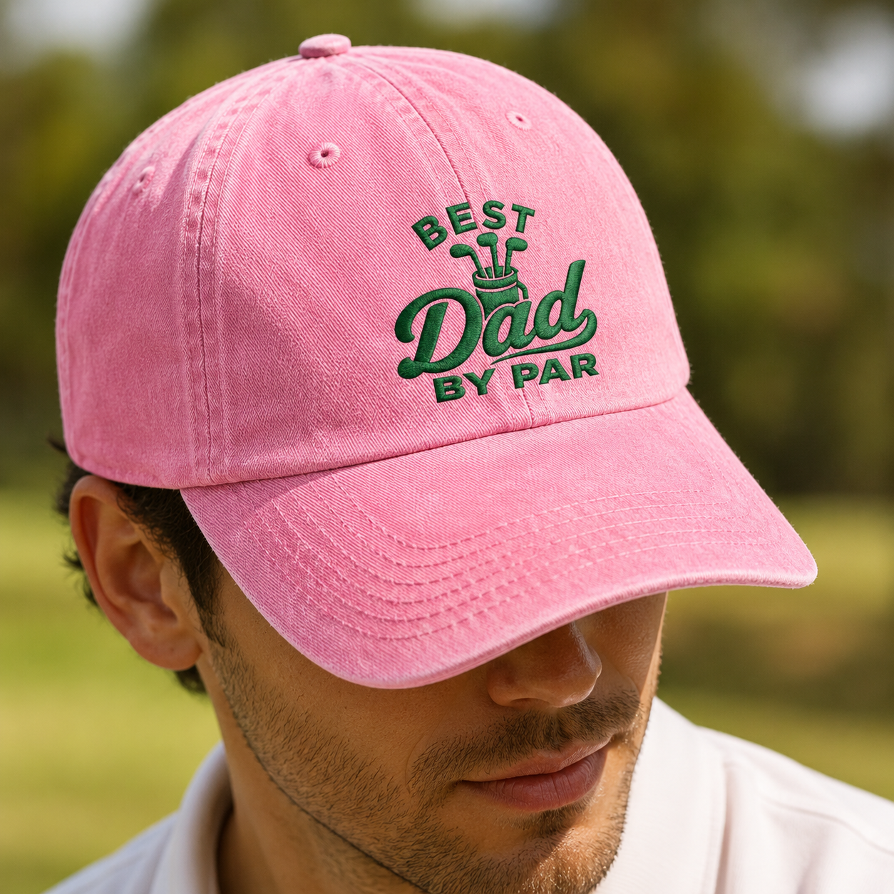 Best Dad by Par Golf Hat, Washed Cap for Father's Day Gift - Washed Cap - lifestyle view 4