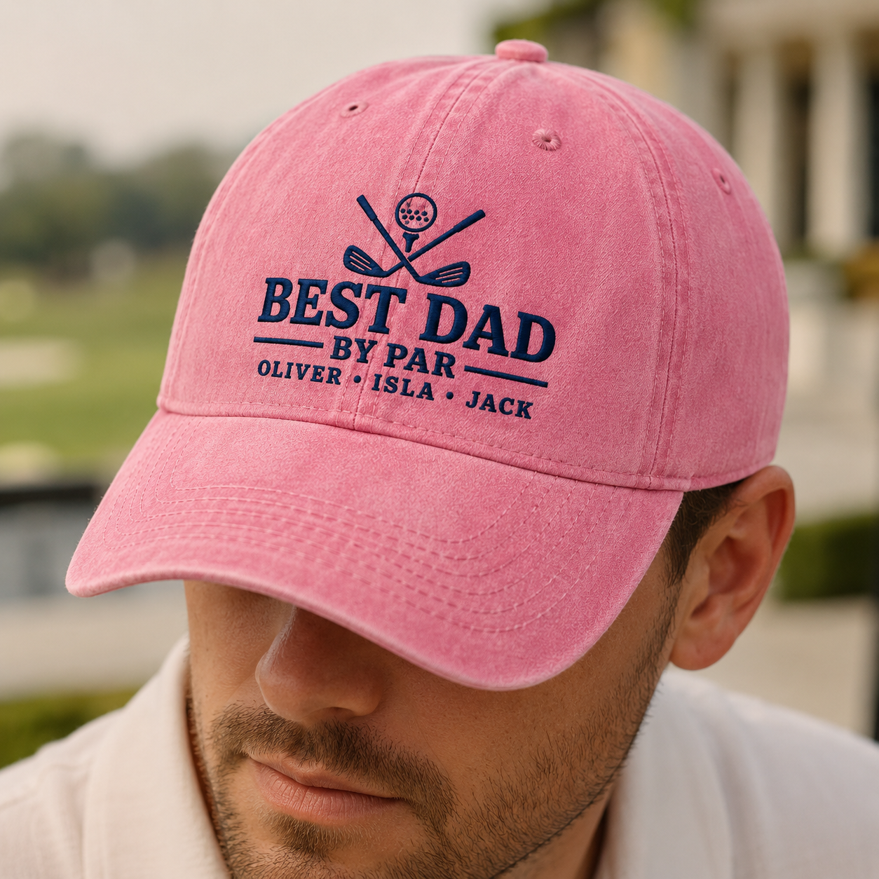 Best Dad By Par Washed Cap, Personalized Father's Day Gift with Kids Names - Washed Cap - lifestyle view 3
