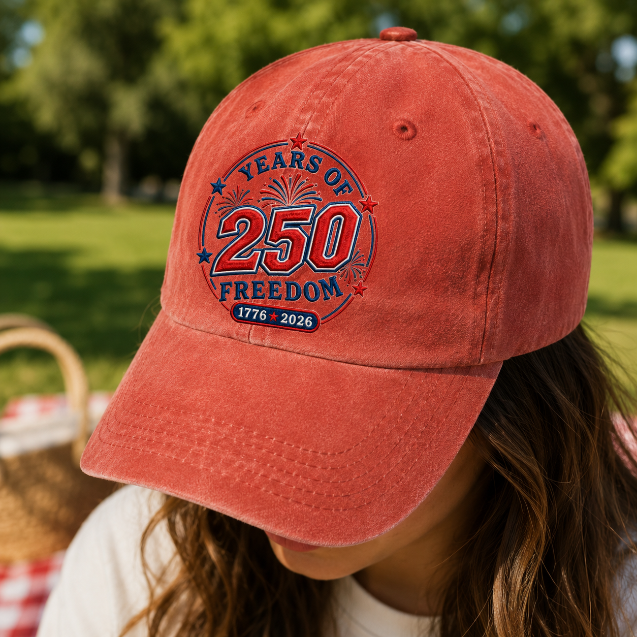 Years of 250 Freedom Washed Cap, Patriotic 1776 2026 America Birthday Hat - washed cap - lifestyle view 7