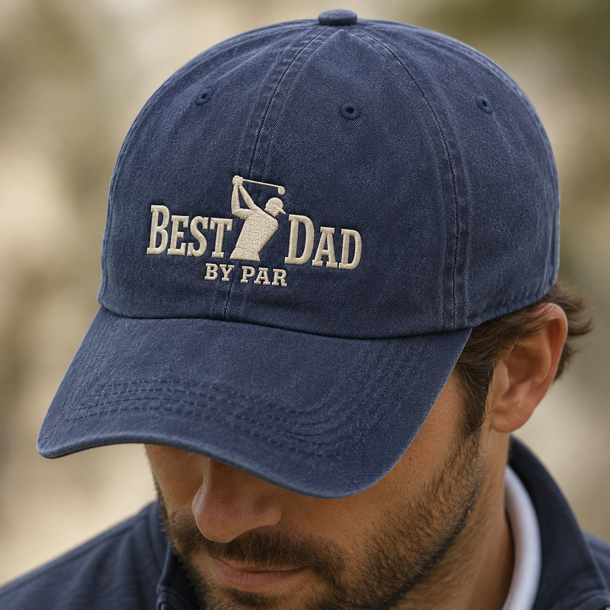 Best Dad By Par Golf Washed Cap, Funny Fathers Day Gift for Golfer Dad - Washed Cap - lifestyle view 3