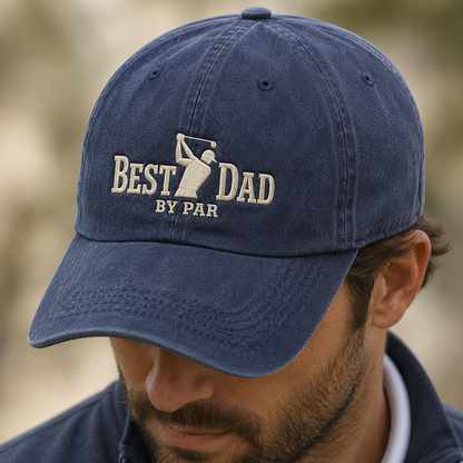 Best Dad By Par Golf Washed Cap, Funny Fathers Day Gift for Golfer Dad - Washed Cap - lifestyle view 3