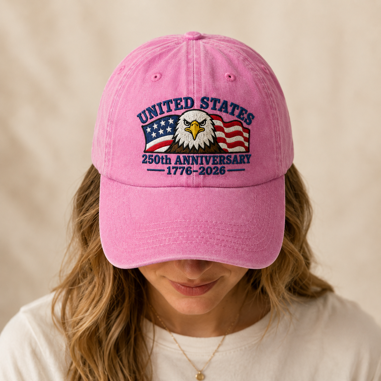 United States 250th Anniversary Washed Cap, 1776-2026 Patriotic Eagle Hat - washed cap - detail view