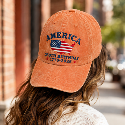 America 250th Birthday Washed Cap, Patriotic USA 1776-2026 Gift - washed cap - lifestyle view 9