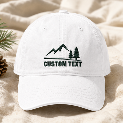 Custom Text Mountain Washed Cap, Personalized Hiking Hat for Outdoor Lovers - Washed Cap - lifestyle view 3