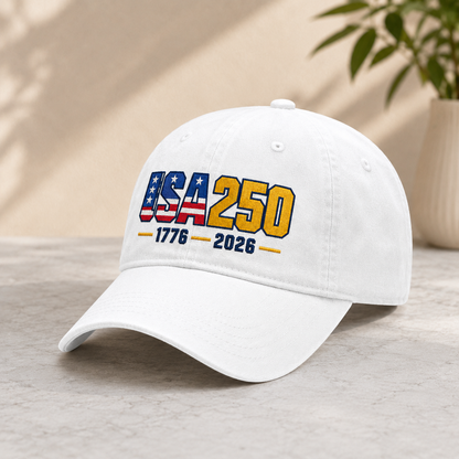 USA250 Washed Cap, 1776 2026 Patriotic America 250 Hat - washed cap - lifestyle view 2