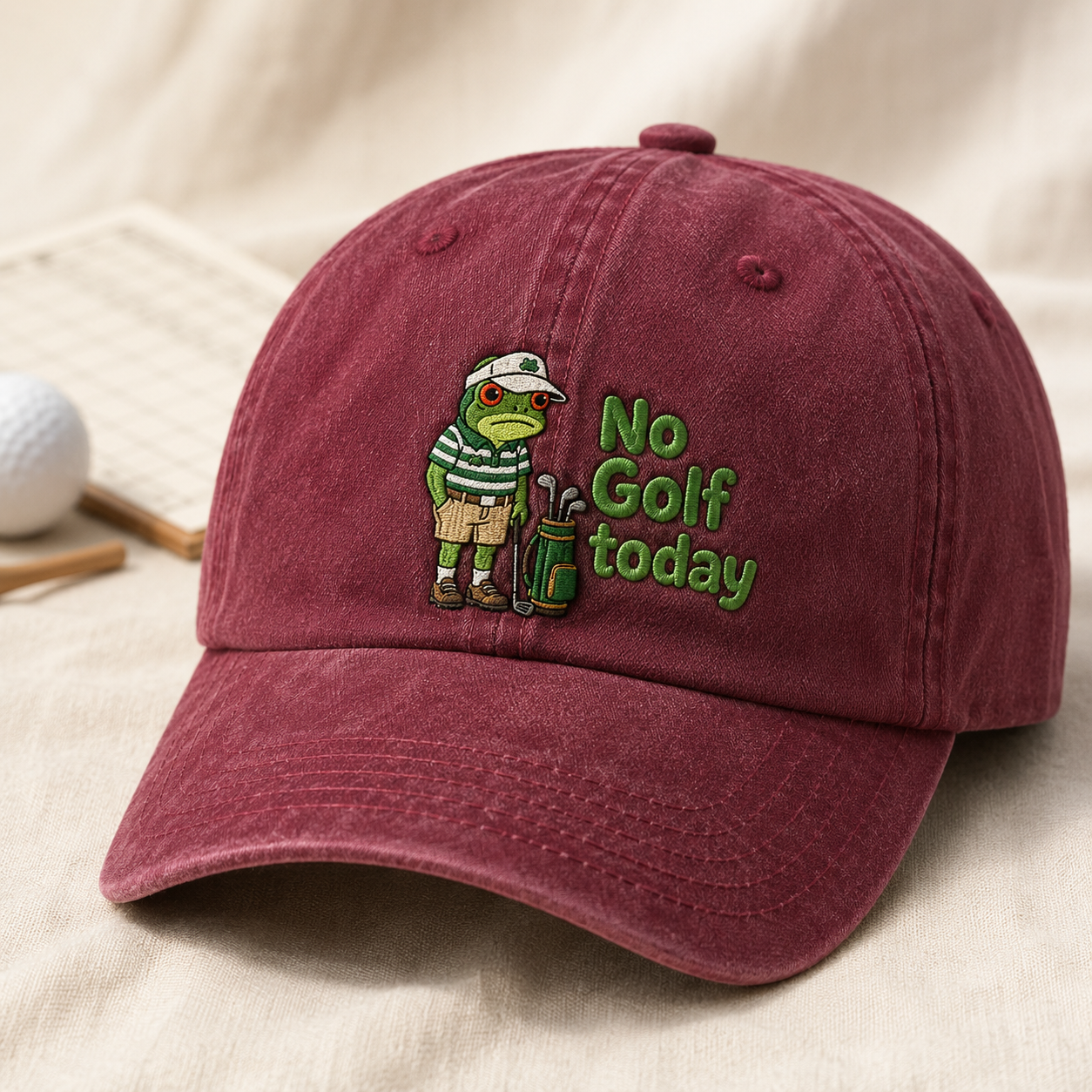 No Golf Today Frog Golfer Washed Cap, Funny Golf Hat for Golfers and Weekend Players - Washed Cap - lifestyle view 2