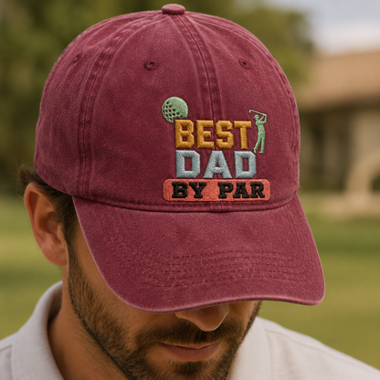 Best Dad By Par Washed Cap, Golf Dad Embroidered Hat for Father's Day - Washed Cap - lifestyle view 3
