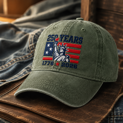 250 Years Washed Cap, 1776 2026 Statue of Liberty Patriotic Hat - washed cap - lifestyle view 4