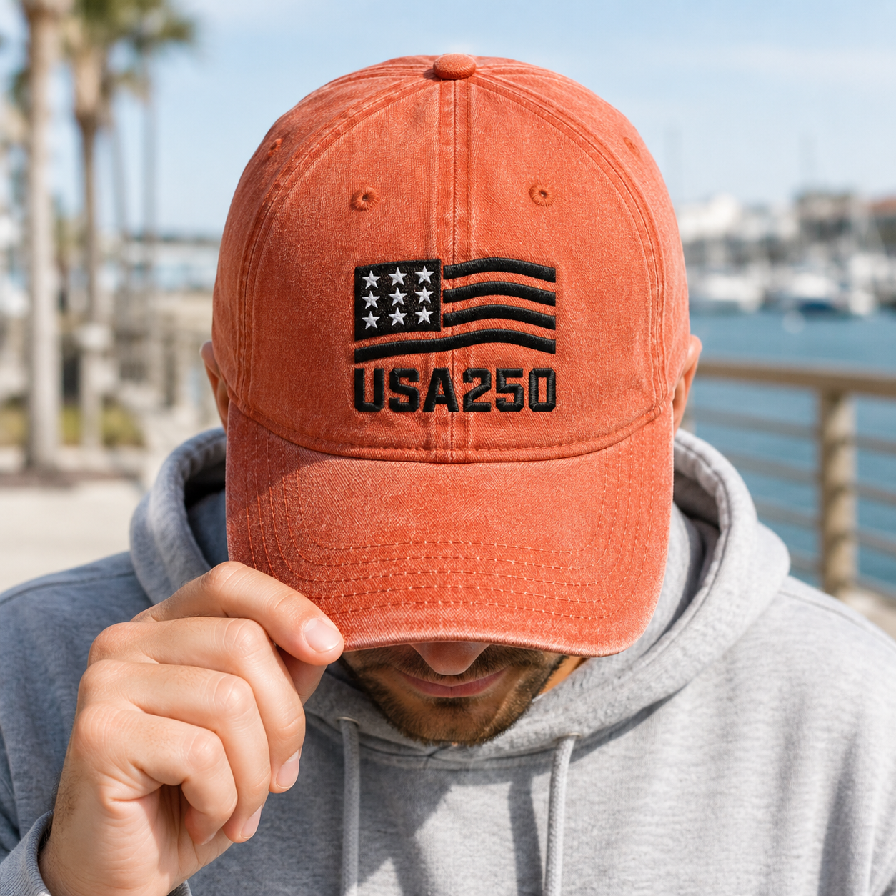 USA250 Patriotic Flag Washed Cap, 250th America Birthday Hat - washed cap - lifestyle view 7