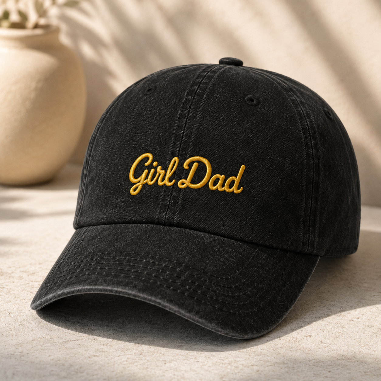 Girl Dad Washed Cap, Gold Script Embroidery Gift for Fathers Day - Washed Cap - detail view