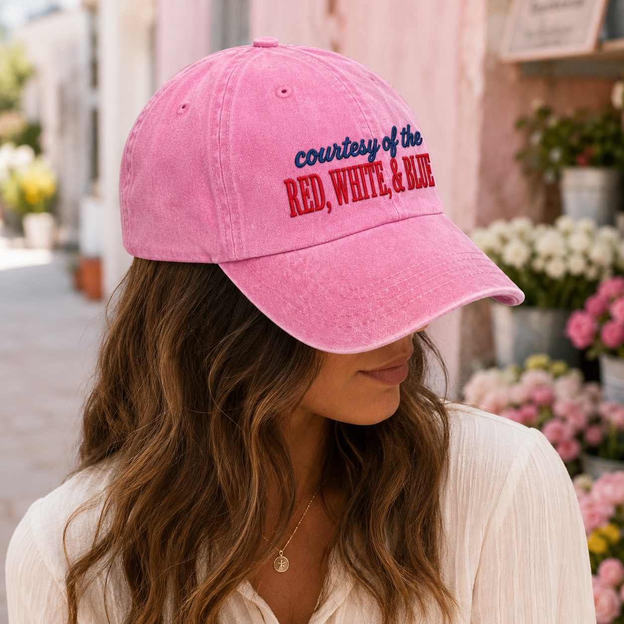Courtesy Red White Blue Washed Cap, Patriotic USA Baseball Hat - washed cap - lifestyle view 8