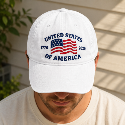 United States of America 1776 2026 Washed Cap, Patriotic Flag Hat for USA 250th Birthday - washed cap - lifestyle view 6