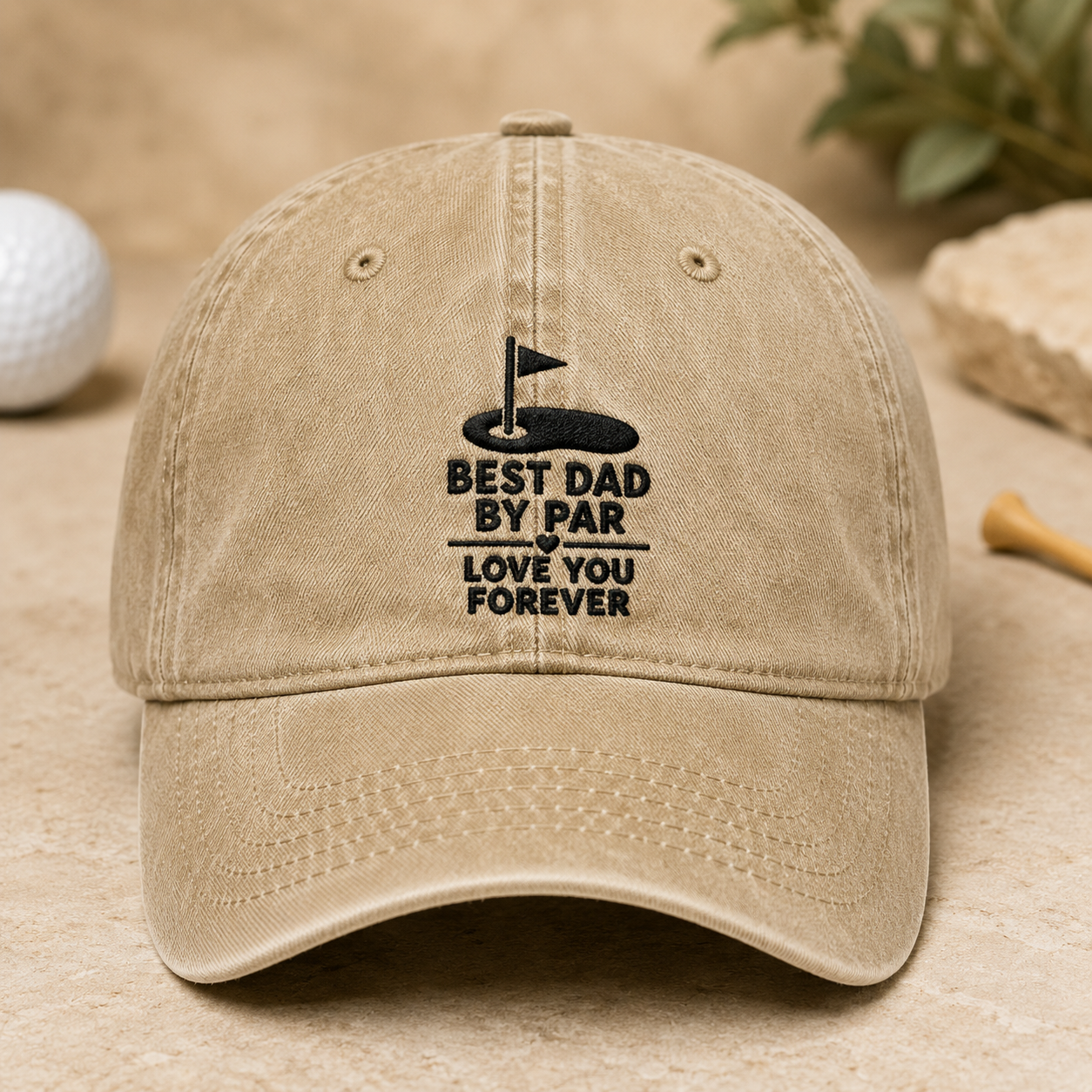 Dad By Par Love You Forever Washed Cap, Golf Father's Day Hat - Washed Cap - front view