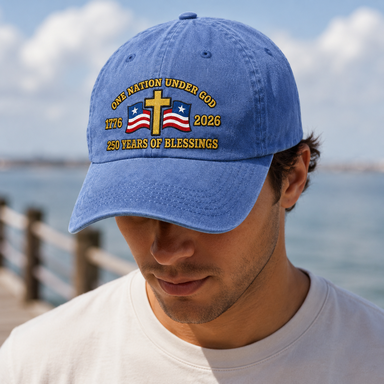 One Nation Under God Washed Cap, 1776 2026 250 Years of Blessings Patriotic Christian Hat - washed cap - lifestyle view 9