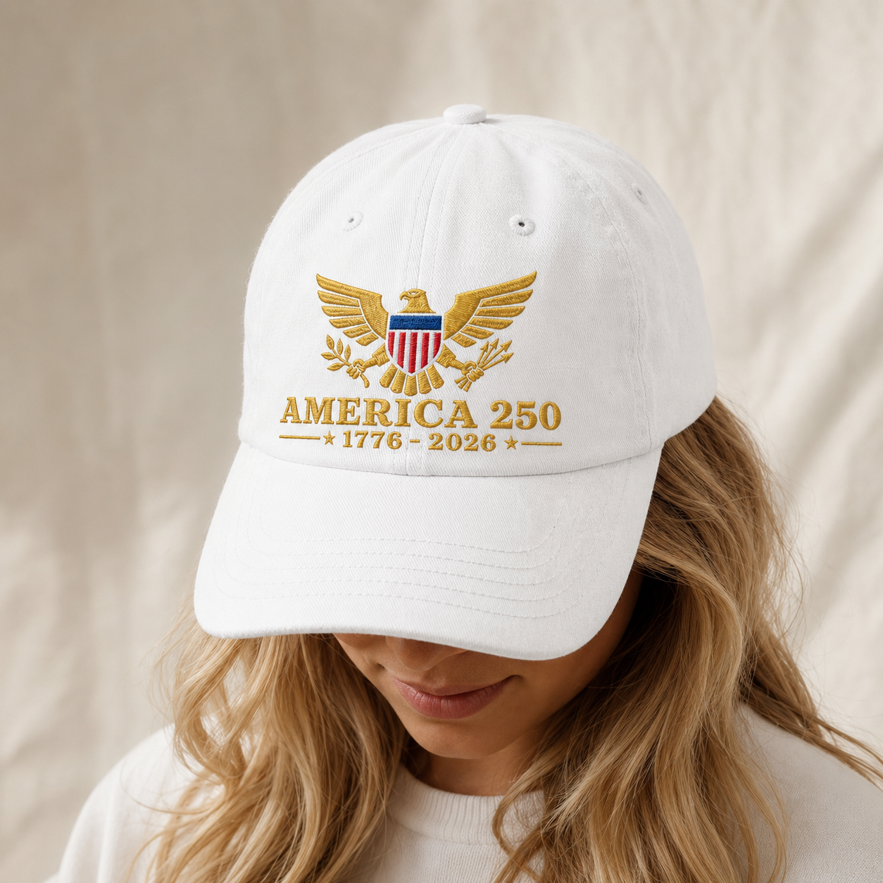America 250 1776-2026 Washed Cap, Patriotic Eagle Embroidered Hat for USA Semiquincentennial - washed cap - lifestyle view 9