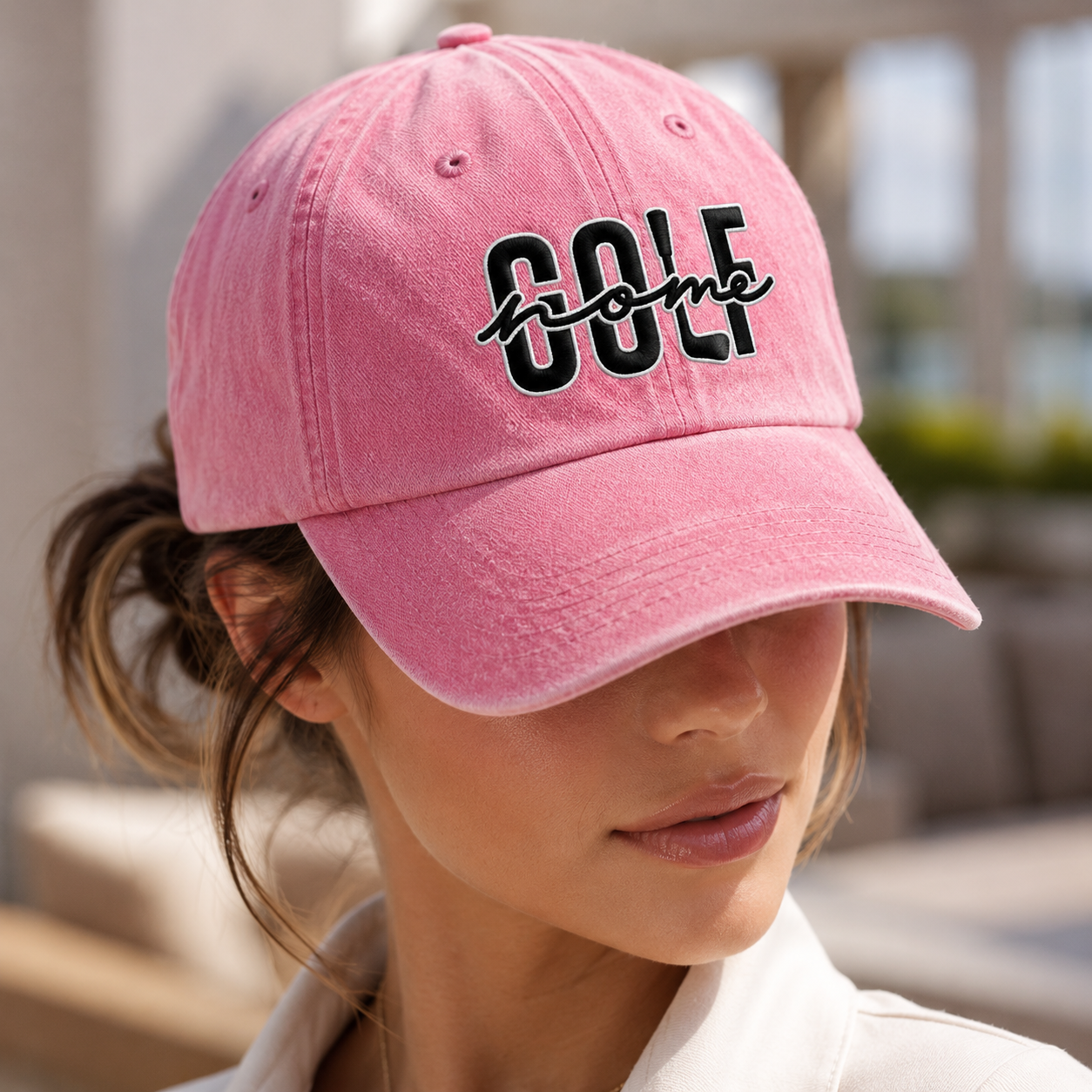 Golf Home Washed Cap, Embroidered Golf Hat for Course Lovers - Washed Cap - lifestyle view 4