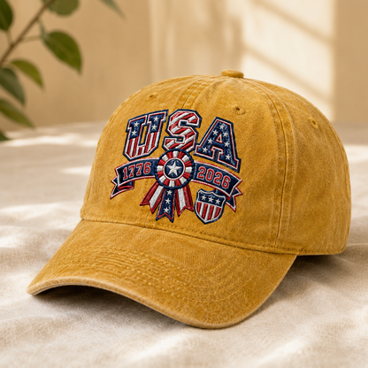 USA 1776 2026 Washed Cap, Patriotic 250th Anniversary Hat - washed cap - lifestyle view 4
