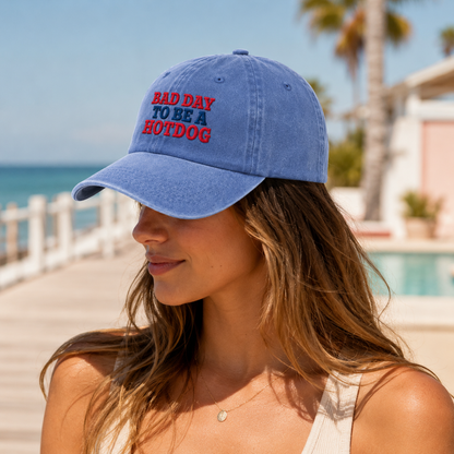Bad Day To Be A Hotdog Washed Cap, Funny Cookout Hat for Bbq Fans - washed cap - lifestyle view 9