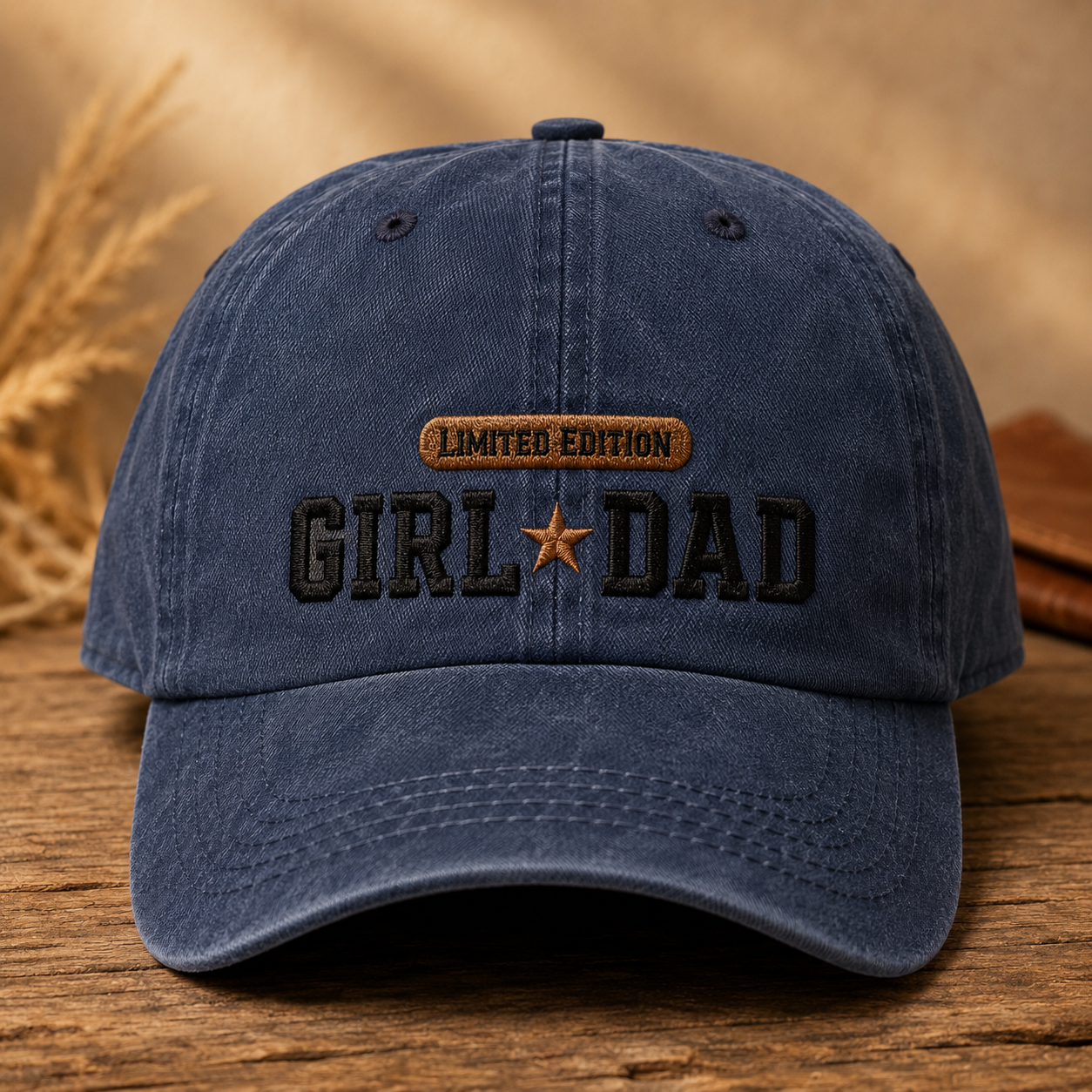 Girl Dad Limited Edition Washed Cap, Embroidered Father's Day Hat for Dads - Washed Cap - front view