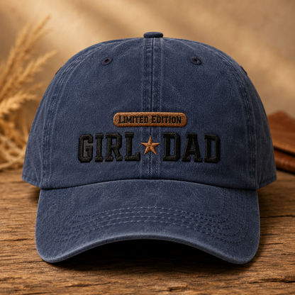 Girl Dad Limited Edition Washed Cap, Embroidered Father's Day Hat for Dads - Washed Cap - front view