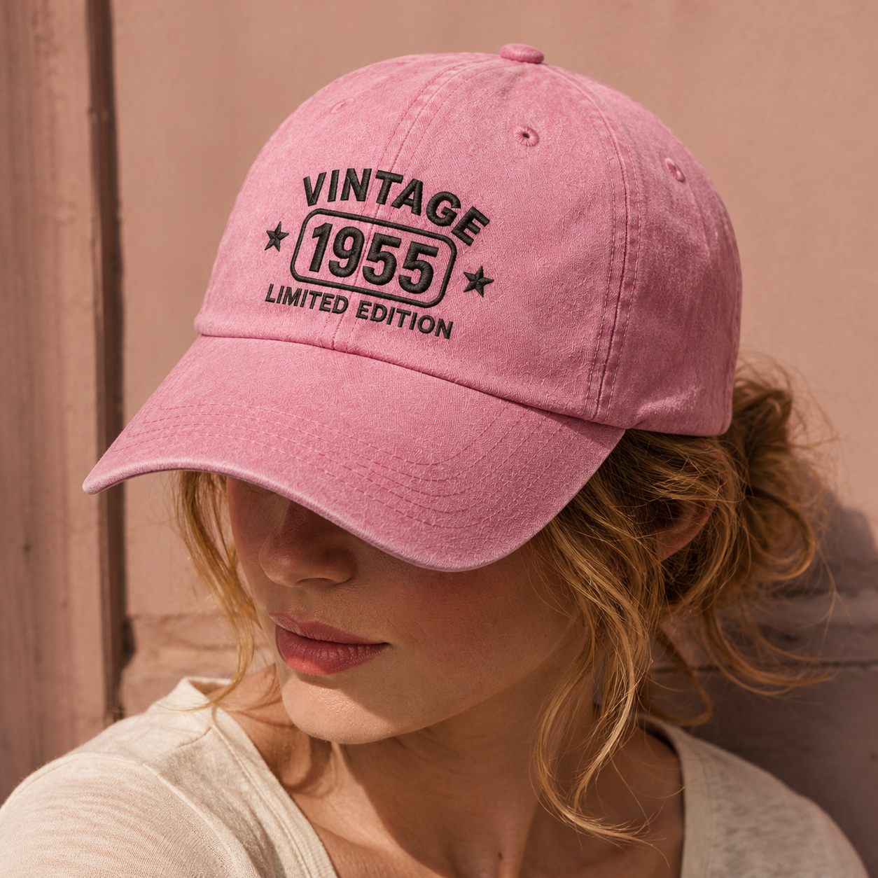 Vintage 1955 Limited Edition Washed Cap, 70th Birthday Hat for Men Women - Washed Cap - detail view