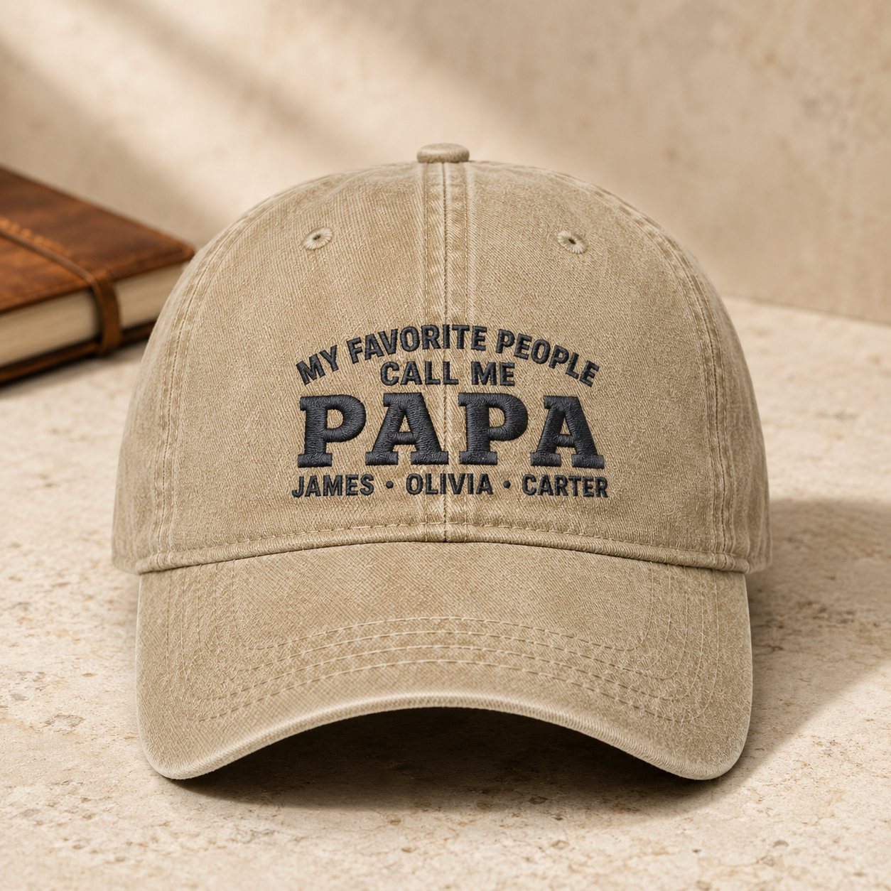 My Favorite People Call Me Papa Washed Cap, Personalized Grandpa Hat with Grandkids Names - Washed Cap - lifestyle view 2