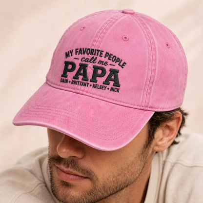 My Favorite People Call Me Papa Washed Cap, Custom Grandkids Names Dad Gift - Washed Cap - lifestyle view 4