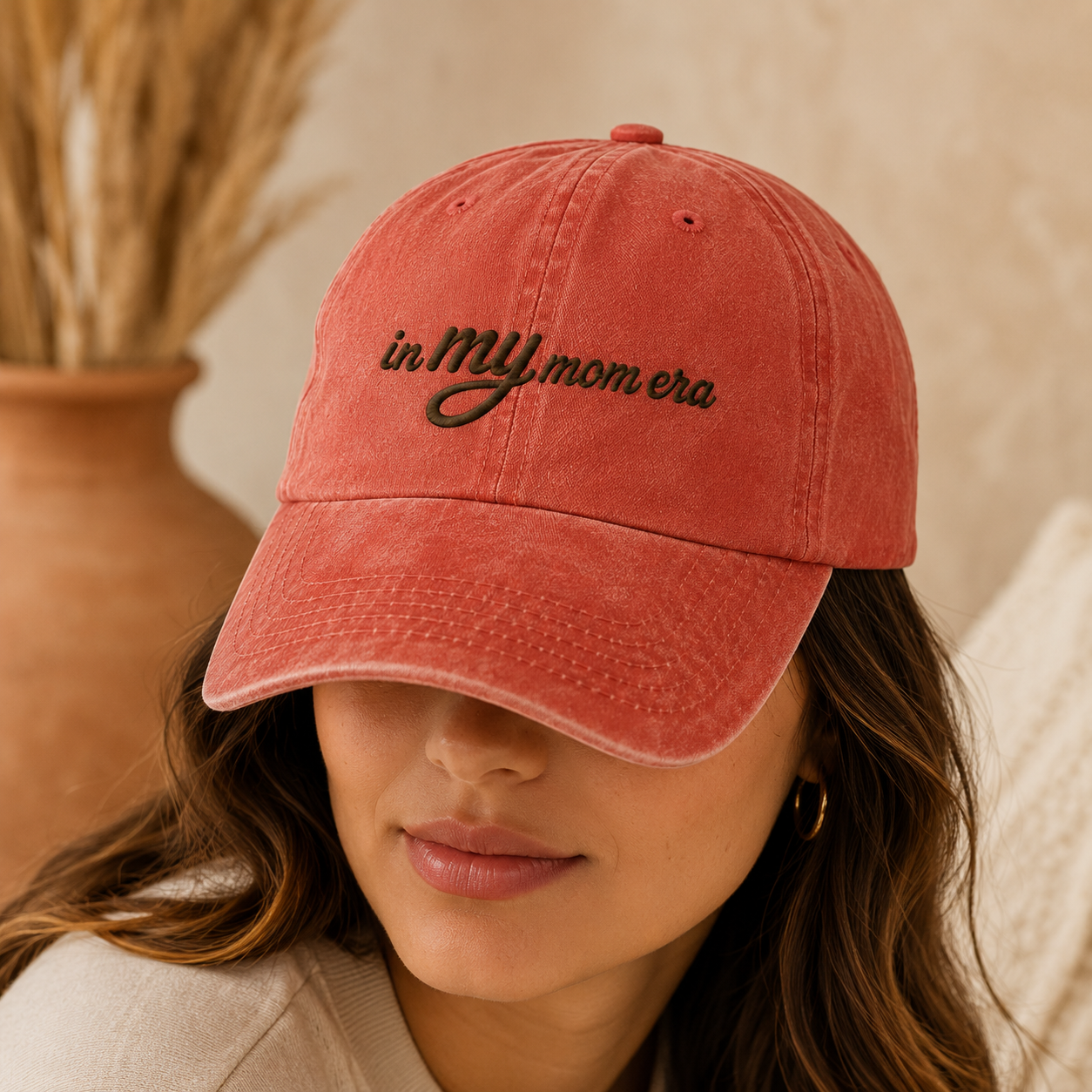 In My Mom Era Washed Cap, Embroidered Mama Hat Gift for New Moms - Washed Cap - lifestyle view 7