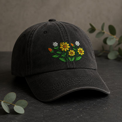 Daisy Wildflower Embroidered Washed Cap, Botanical Garden Gift - washed cap - lifestyle view 4