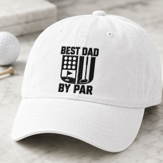 Dad By Par Golf Washed Cap, Embroidered Hat for Father's Day - Washed Cap - detail view