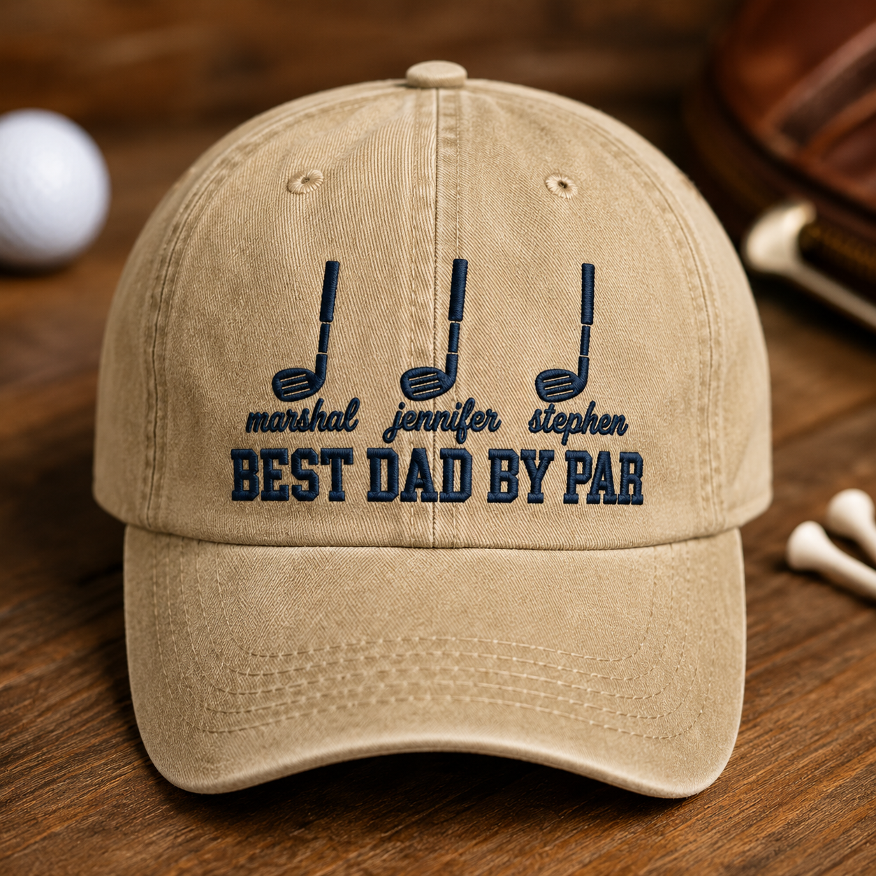 Best Dad By Par Washed Cap, Personalized Golf Dad Hat for Father's Day - Washed Cap - front view