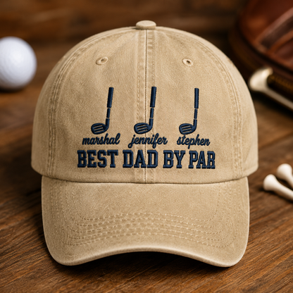 Best Dad By Par Washed Cap, Personalized Golf Dad Hat for Father's Day - Washed Cap - front view