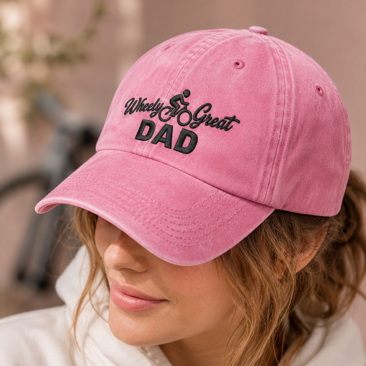 Wheely Great Dad Washed Cap, Funny Cycling Father Gift - Washed Cap - lifestyle view 4