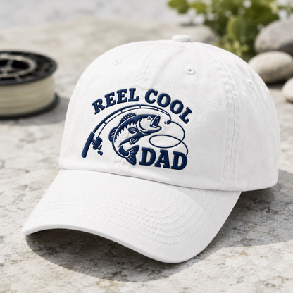 Reel Cool Dad Washed Cap, Fishing Father Gift - Washed Cap - detail view