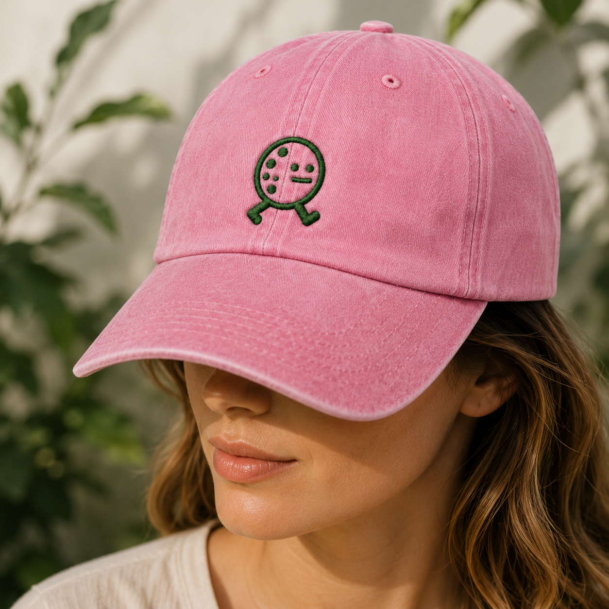 Pickleball Embroidered Washed Cap, Green Paddle Character Hat for Players - Washed Cap - lifestyle view 3