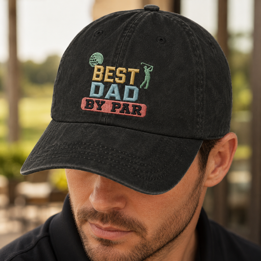Best Dad By Par Washed Cap, Golf Dad Embroidered Hat for Father's Day - Washed Cap - lifestyle view 4