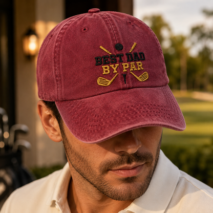 Dad By Par Golf Washed Cap, Funny Father Golfing Gift - Washed Cap - lifestyle view 3