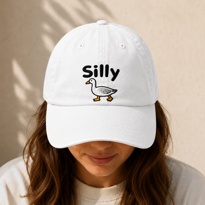 Silly Goose Washed Cap, Embroidered Duck Dad Hat for Bird Lovers - washed cap - detail view
