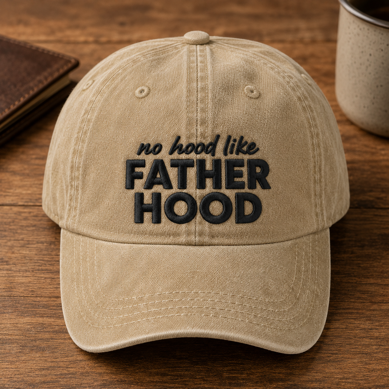 No Hood Like Father Hood Washed Cap, Funny Dad Hat Gift for Father's Day - Washed Cap - front view