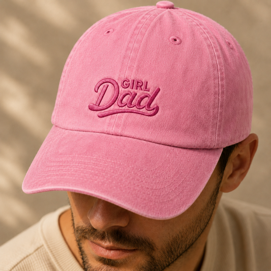 Girl Dad Embroidered Washed Cap, Father's Day Gift for Proud Dads - Washed Cap - detail view
