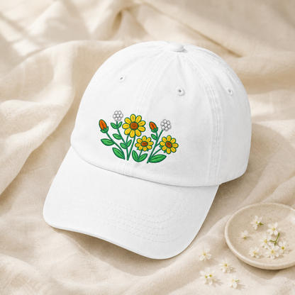 Daisy Wildflower Embroidered Washed Cap, Botanical Garden Gift - washed cap - lifestyle view 3