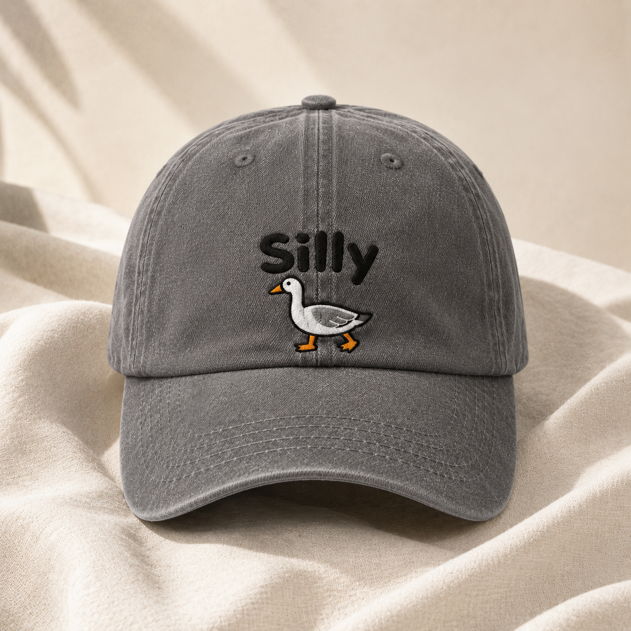 Silly Goose Washed Cap, Embroidered Duck Dad Hat for Bird Lovers - washed cap - lifestyle view 4